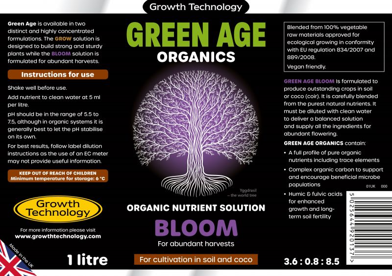 Описание удобрения Growth Technology Green Age Organics Bloom GT 1 л