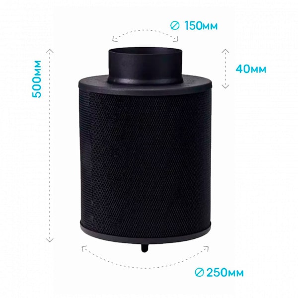 Размеры угольного фильтр MagicFilter 500 m3/150 мм